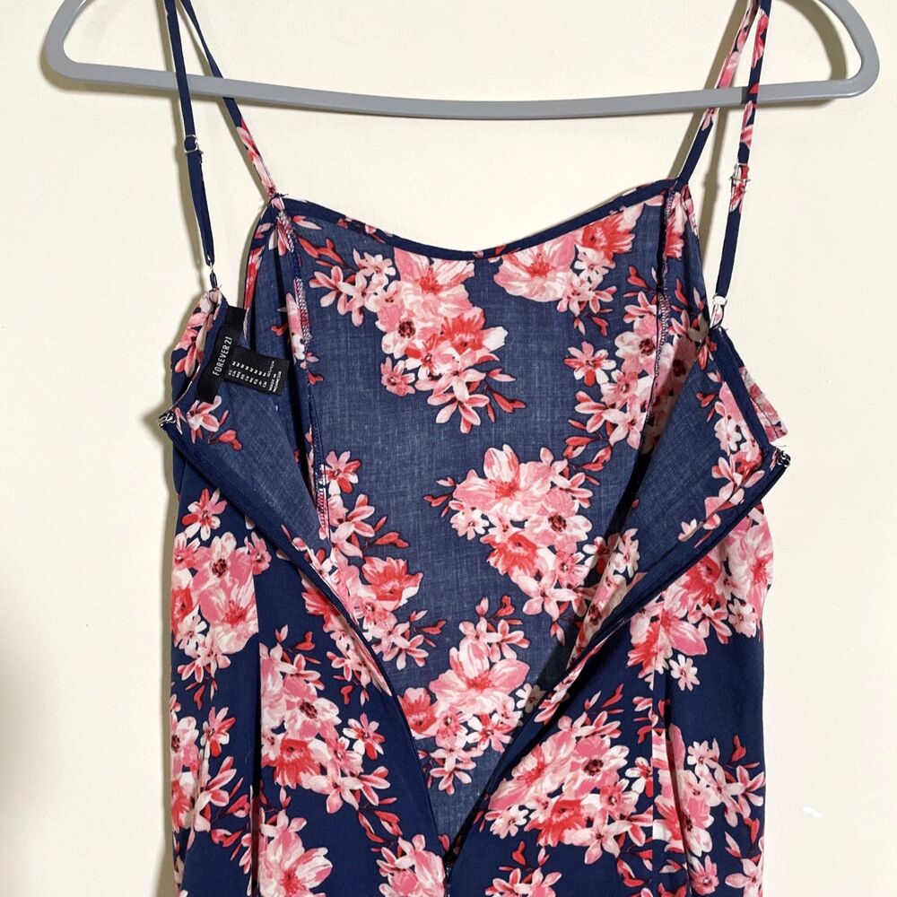 Forever 21 Women's Navy Blue Floral Short Dress Size Medium Festival Princess - Picture 4 of 9